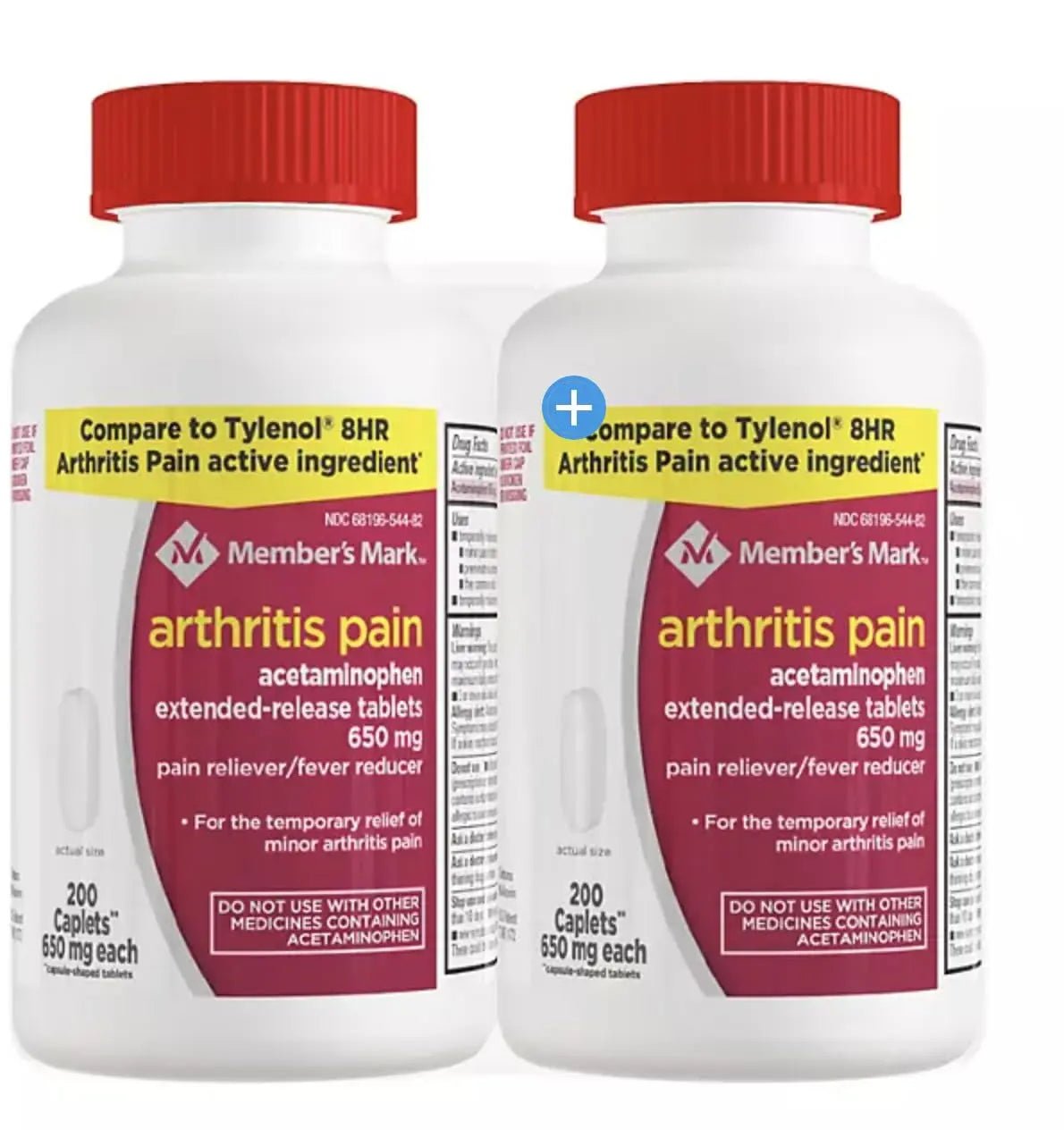 Compare to Tylenol Arthritis Pain Active Ingredient. - Member's Mark - Arthritis Pain Reliever, Extended Release, Acetaminophen 650 mg, 400 CapletsQ - Maple Wellness Supplements