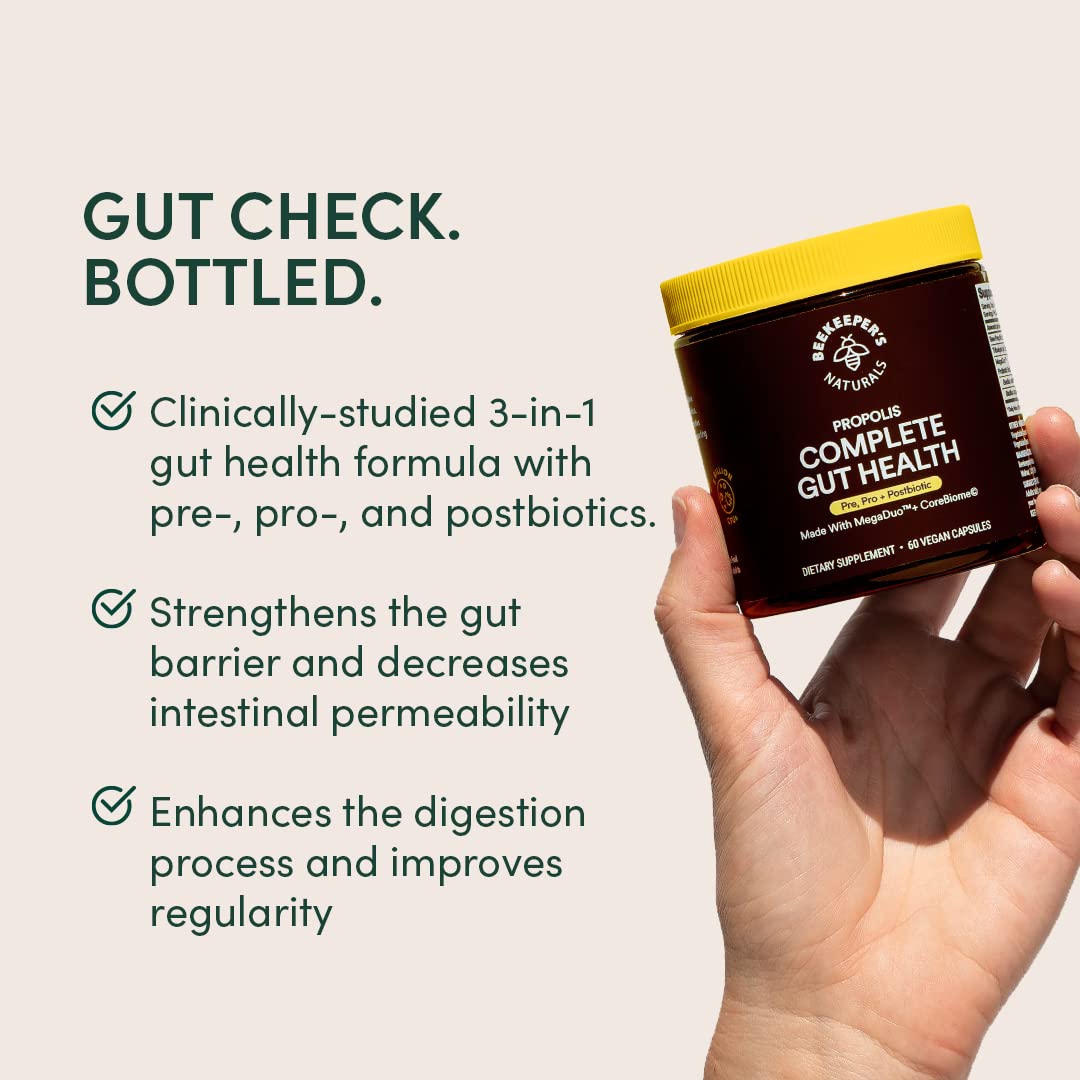 Complete Gut Health by Beekeeper's Naturals, 3-in-1 Prebiotic, Postbiotic, Probiotics for Digestive Health & Bloating Relief for Women & Men - Maple Wellness Supplements