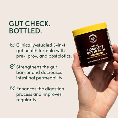Complete Gut Health by Beekeeper's Naturals, 3-in-1 Prebiotic, Postbiotic, Probiotics for Digestive Health & Bloating Relief for Women & Men - Maple Wellness Supplements