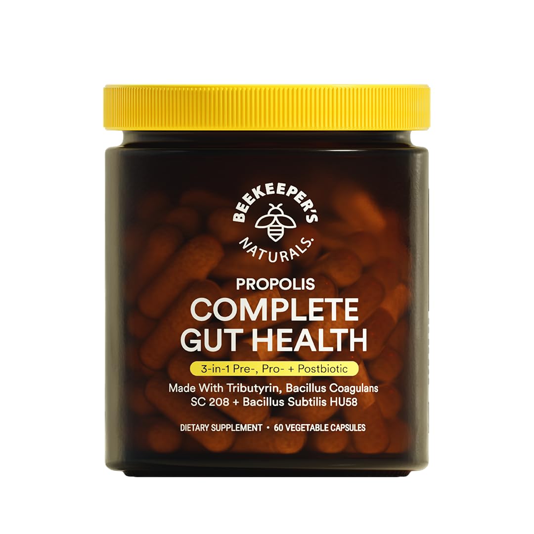 Complete Gut Health by Beekeeper's Naturals, 3-in-1 Prebiotic, Postbiotic, Probiotics for Digestive Health & Bloating Relief for Women & Men - Maple Wellness Supplements