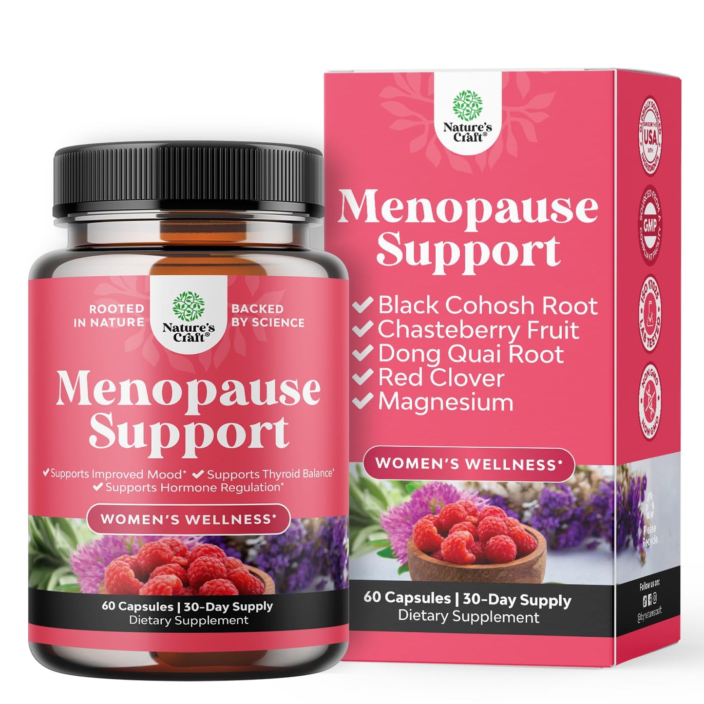 Complete Herbal Menopause Supplement for Women - Female Hormone Balance Capsules for Night Sweats Hot Flashes & Mood Swings with Dong Quai, Chaste Berry & Black Cohosh Root - 60 Count - Maple Wellness Supplements