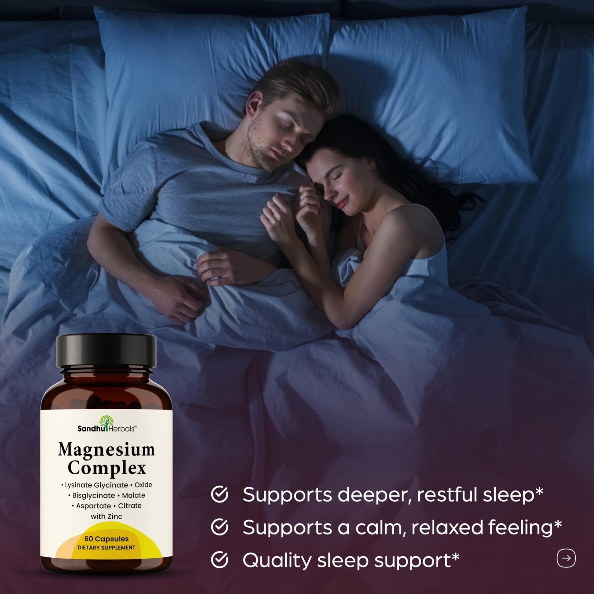 Complete Magnesium Complex 500mg for Women & Men | 60 Capsules | 6 in 1 Mag Supplement with Zinc | Quality Sleep & Muscle Health | Glycinate, Citrate - Maple Wellness Supplements