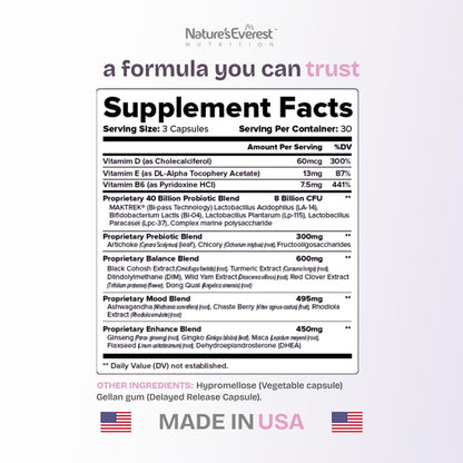Complete Menopause Supplement for Women – Supports Hormone Balance, Hot Flashes, Night Sweats & Mood – with DIM, Black Cohosh, Dong Quai, Chasteberry, Pre & Probiotics – 90 Capsules – Made in USA - Maple Wellness Supplements