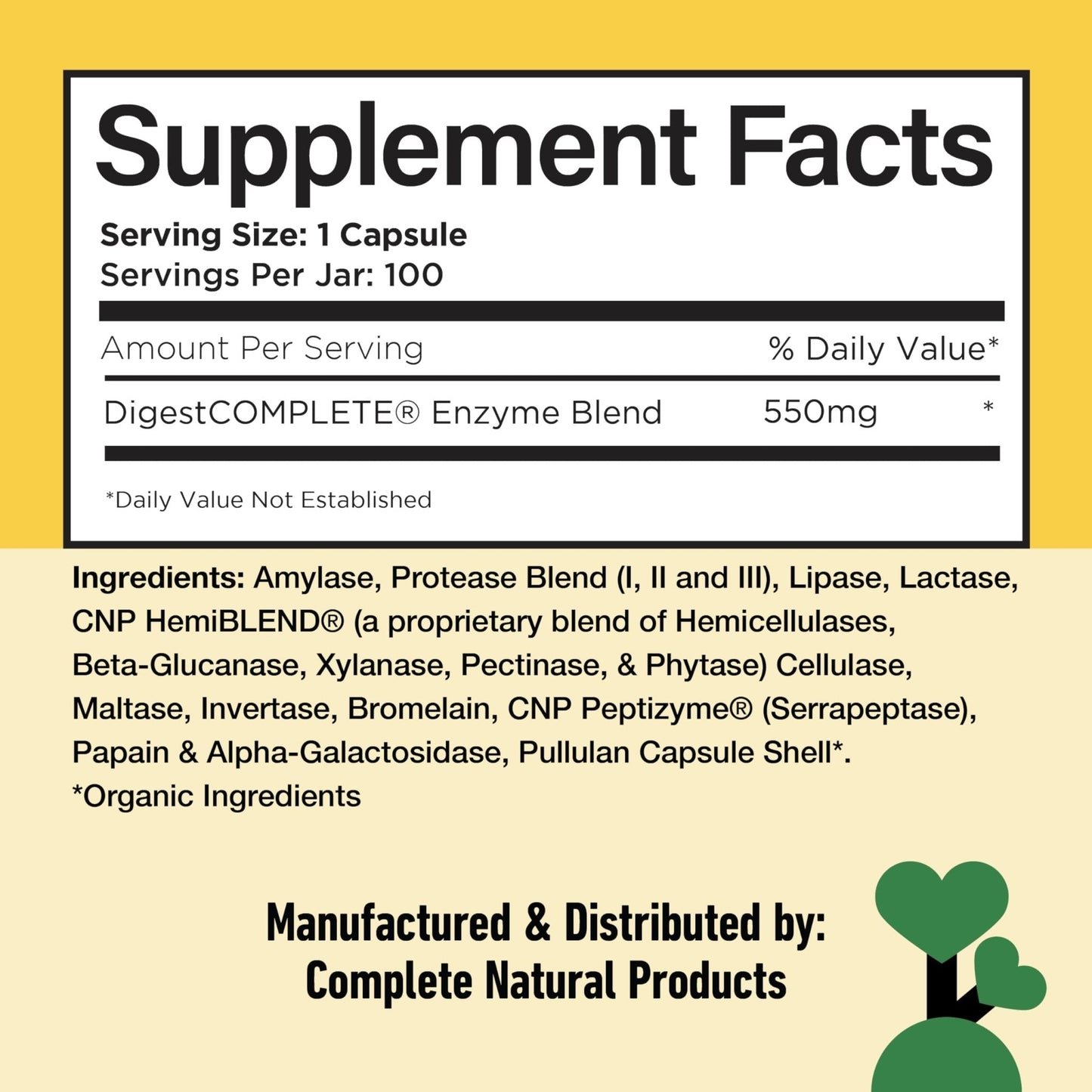 Complete Natural Products Digestive Enzyme Capsules, 550mg, 100ct | Plant-Based Formula - Maple Wellness Supplements