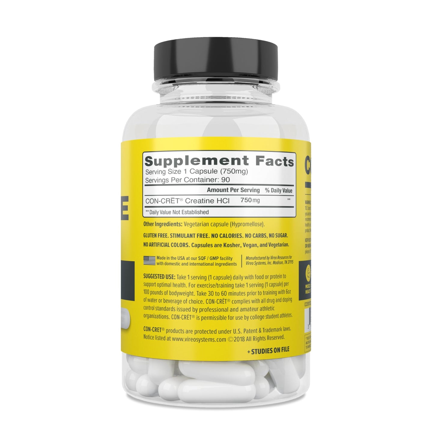 CON-CRET Creatine HCl Capsules | Muscle, Cognitive, Cellular Energy Support | No Bloating or Cramps | USA Made & NSF Certified - Maple Wellness Supplements