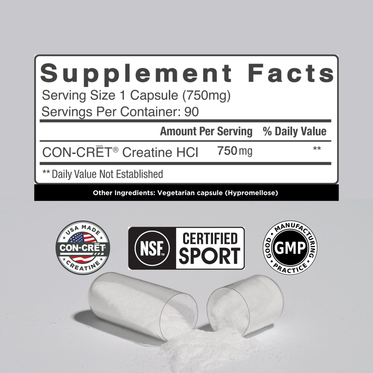 CON-CRET Creatine HCl Capsules | Muscle, Cognitive, Cellular Energy Support | No Bloating or Cramps | USA Made & NSF Certified - Maple Wellness Supplements