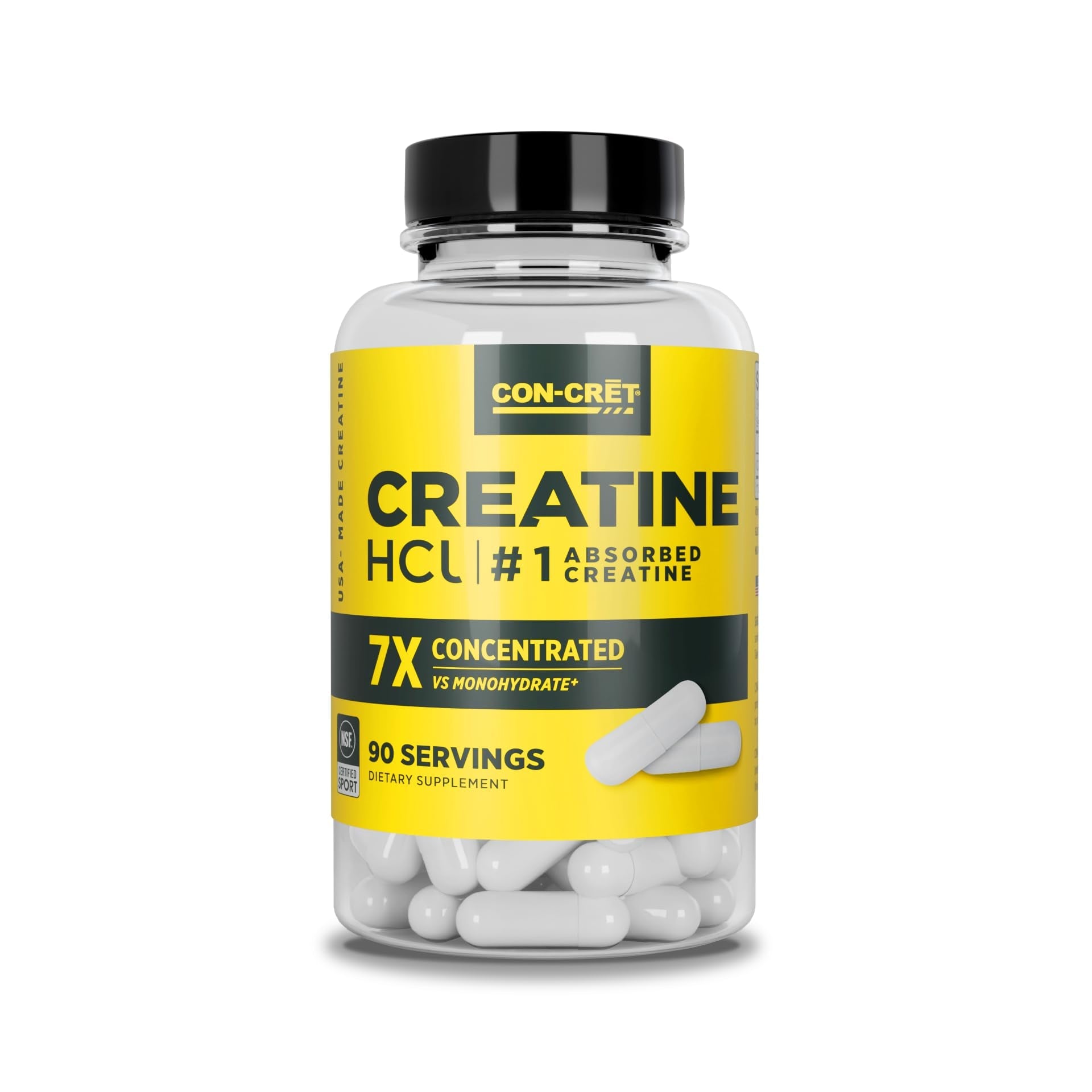 CON-CRET Creatine HCl Capsules | Muscle, Cognitive, Cellular Energy Support | No Bloating or Cramps | USA Made & NSF Certified - Maple Wellness Supplements