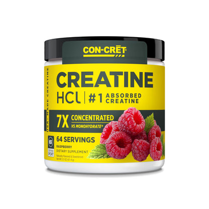 CON-CRET Creatine HCl Powder | Muscle, Cognitive, Cellular Energy Support | No Bloating or Cramps | USA Made & NSF Certified | Raspberry (64 Serving) - Maple Wellness Supplements