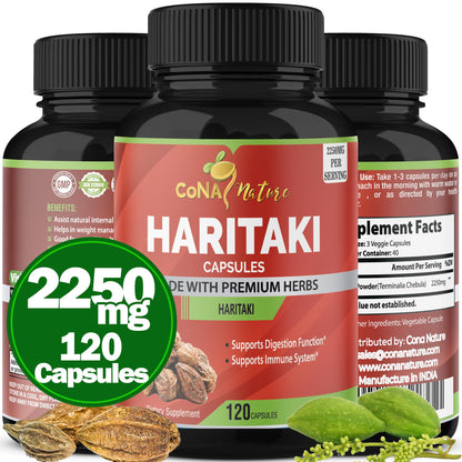 Cona Nature Organic India Haritaki Capsules 2250MG, Rejuvenation, Improving Digestion, Maintains Regularity | Non-GMO Vegan Gluten-Free Herbs and Supplements, 120 Caps - Maple Wellness Supplements