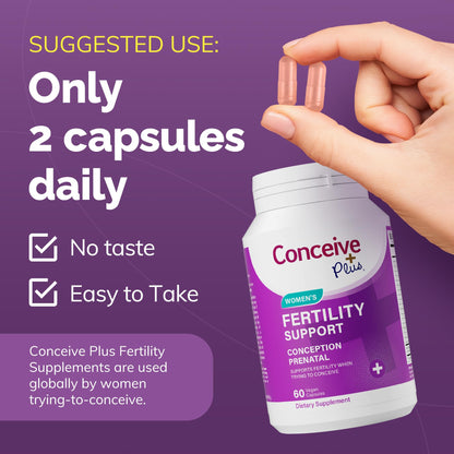 CONCEIVE PLUS Womens Fertility Support – Prenatal Multivitamin for Trying to Get Pregnant – Conception Blend, Hormonal Balance, Folate, Zinc, Thiamin, Riboflavin, Biotin – Non-GMO, Vegan – 30 Days - Maple Wellness Supplements