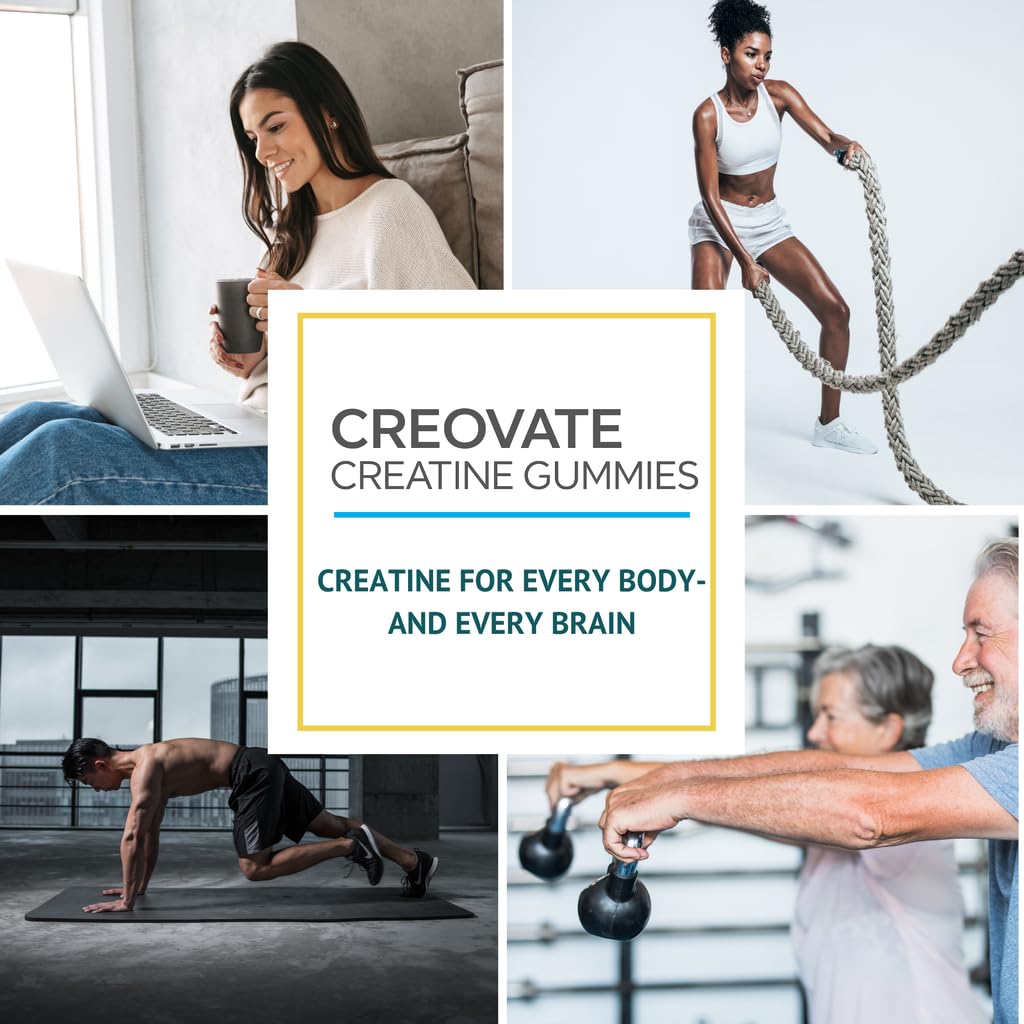 Consult Health CREOVATE CREATINE MONOHYDRATE Gummies 5g Dose for Men & Women to Support Muscle, Strength, Recovery, Cognitive Health & Memory, Zero Sugar, Gluten Free, Natural Lemon, 90 Count - Maple Wellness Supplements