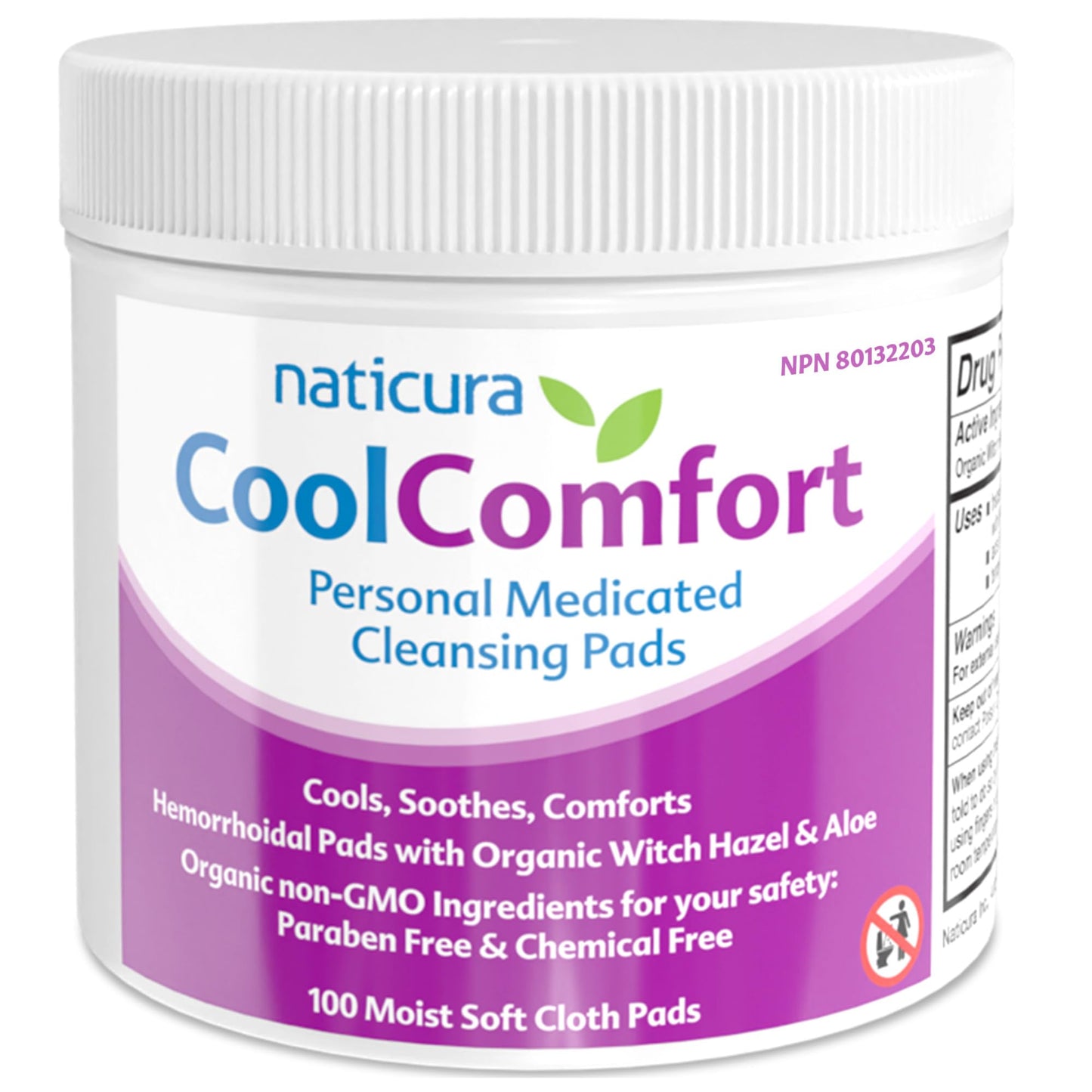 CoolComfort Personal Cleansing Pads with Organic Witch Hazel and Aloe Vera - All Natural and Fast Acting Wipes for Hemorrhoid Burning, Itching, Pain and Swelling - 100 Pads - No Parabens - Made in USA - Maple Wellness Supplements