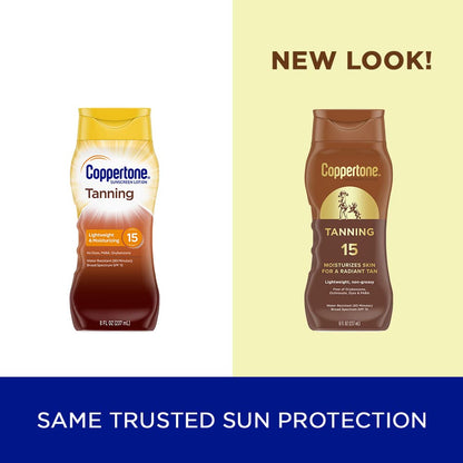 Coppertone Tanning Sunscreen Lotion, SPF 15, Lightweight and Non Greasy Sunscreen, Water Resistant, Oxybenzone Free - Maple Wellness Supplements