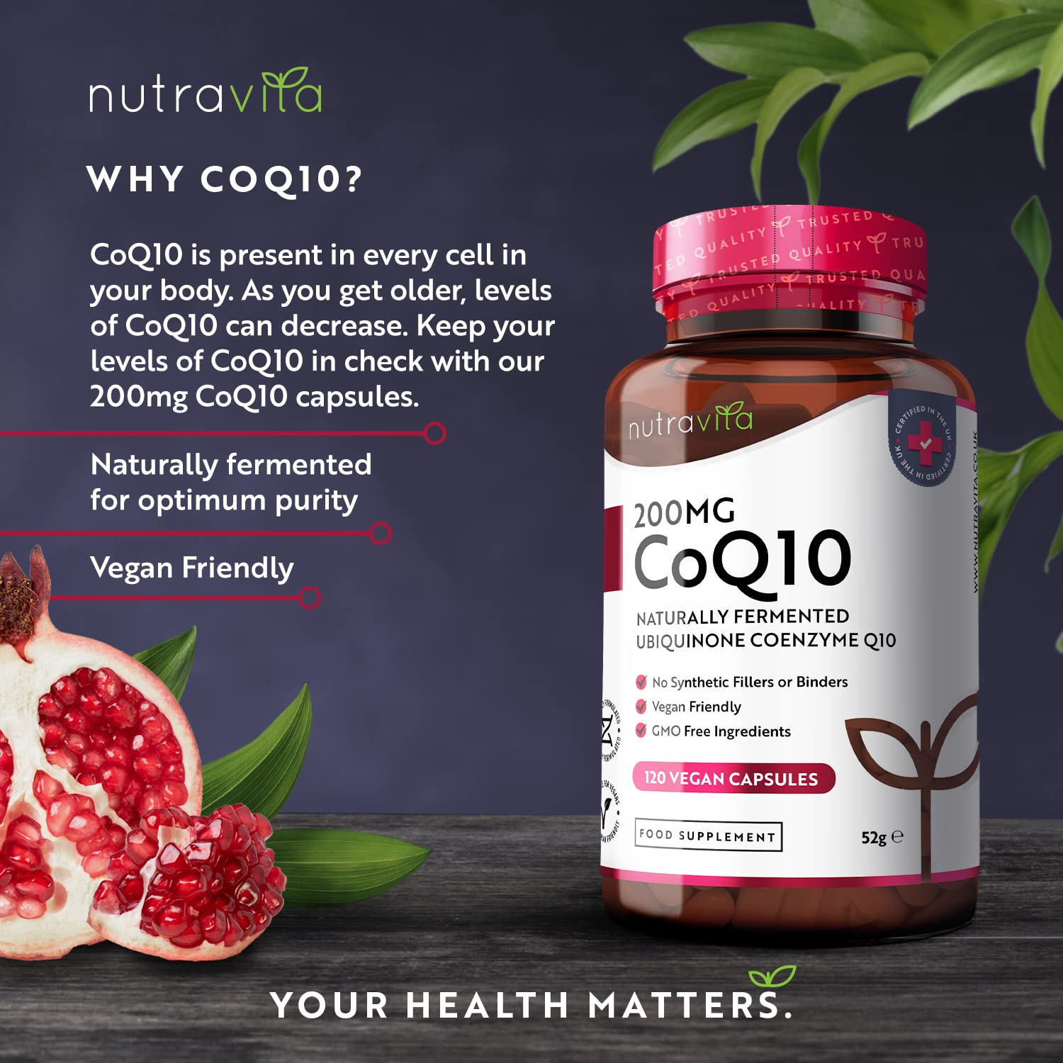 CoQ10 200mg - 120 Vegan Capsules of High Strength Co Enzyme Q10 (4 Months Supply) - Maple Wellness Supplements