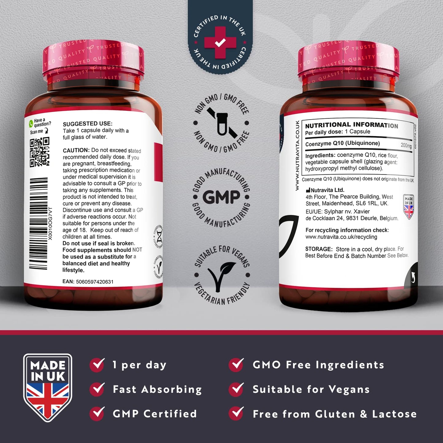 CoQ10 200mg - 120 Vegan Capsules of High Strength Co Enzyme Q10 (4 Months Supply) - Maple Wellness Supplements