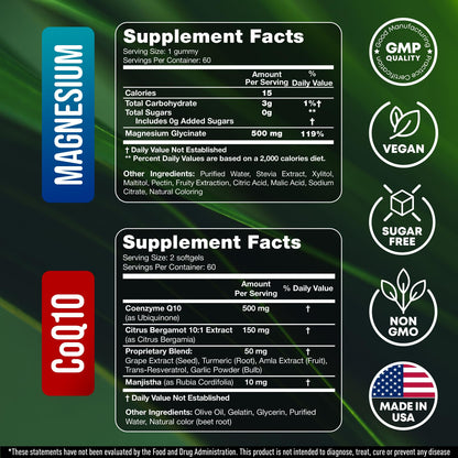 CoQ10 500mg + Magnesium Glycinate Gummies Bundle – High Absorption Coenzyme Q10 120 Softgels & 60 Sugar-Free Sleep Gummies – Heart, Energy & Mood Support – Enhanced Formula, USA Made - Maple Wellness Supplements