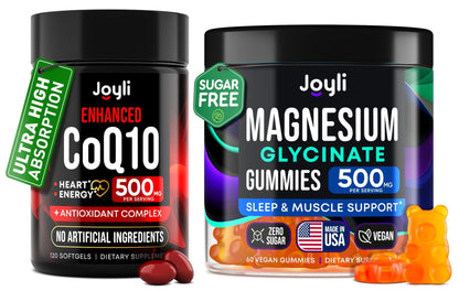 CoQ10 500mg + Magnesium Glycinate Gummies Bundle – High Absorption Coenzyme Q10 120 Softgels & 60 Sugar-Free Sleep Gummies – Heart, Energy & Mood Support – Enhanced Formula, USA Made - Maple Wellness Supplements
