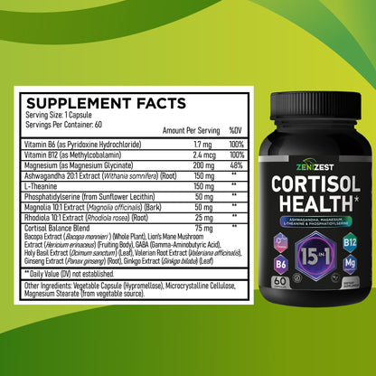 Cortisol Detox Supplement for Women Men - Control & Lower High Cortisol Level - Adrenal Health Balance Cleanse Sleep Stress Support - Magnesium Ashwagandha L-Theanine Cortisol Blocker Reducer - Maple Wellness Supplements