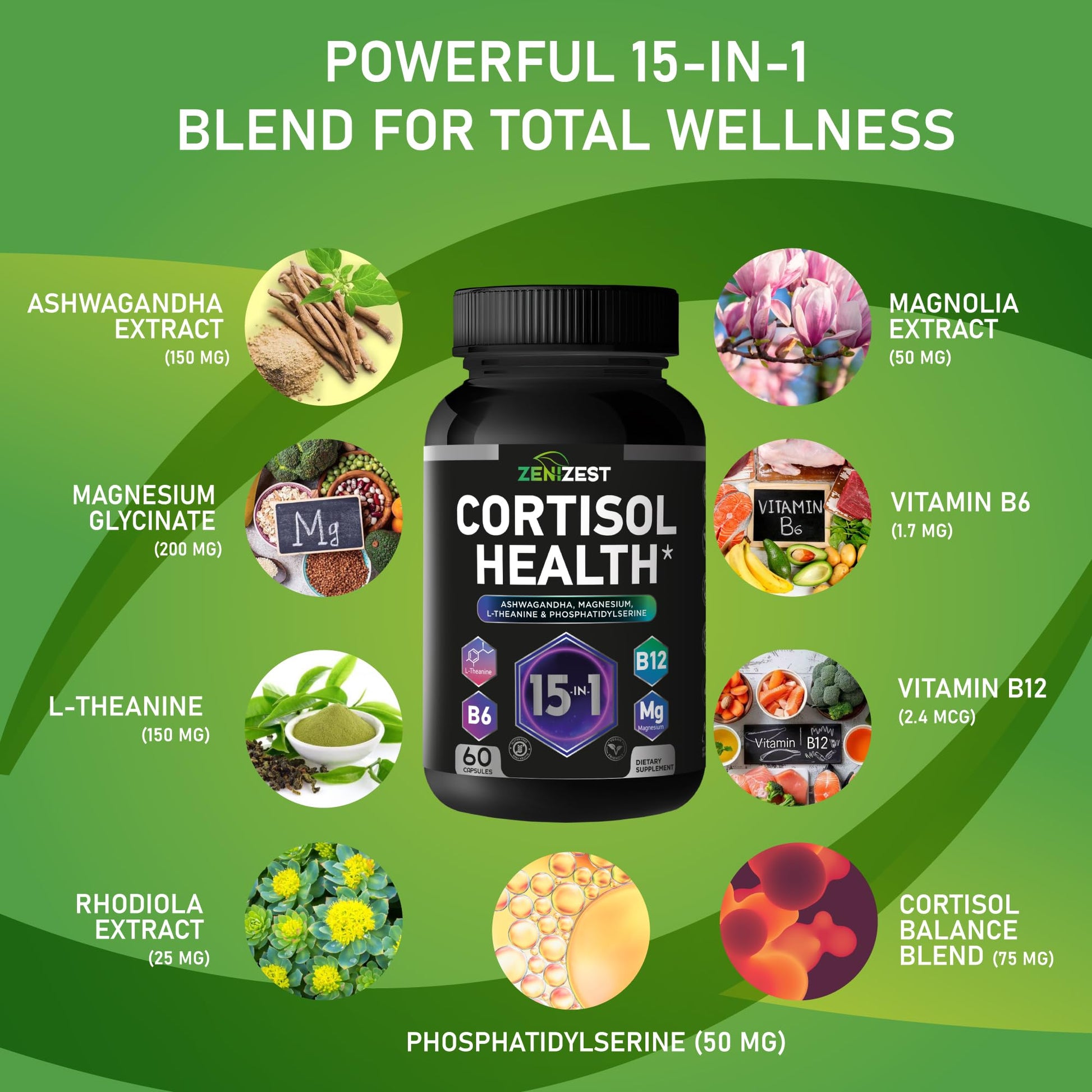 Cortisol Detox Supplement for Women Men - Control & Lower High Cortisol Level - Adrenal Health Balance Cleanse Sleep Stress Support - Magnesium Ashwagandha L-Theanine Cortisol Blocker Reducer - Maple Wellness Supplements