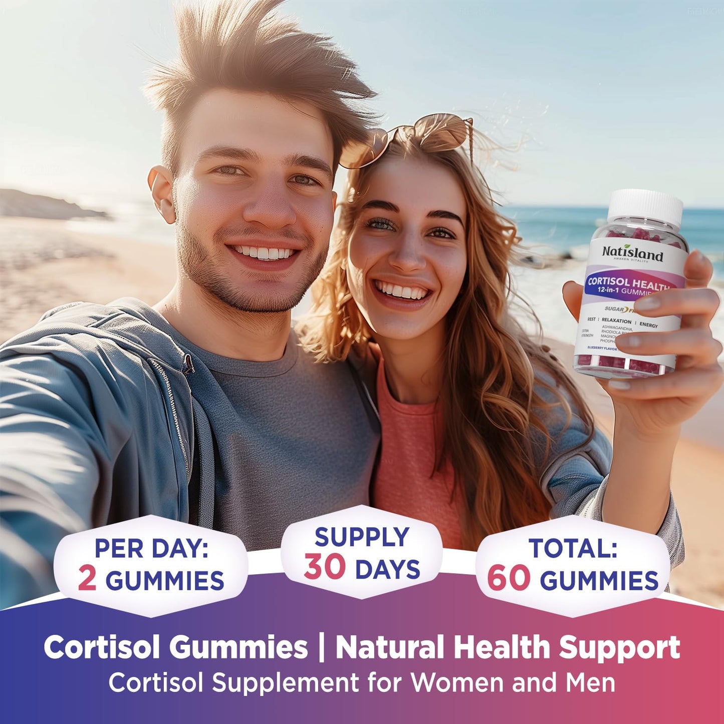 Cortisol Gummies, 12-in-1 Cortisol Reducer, with Magnesium Glycinate, Ashwagandha, L-Theanine, Phosphatidylserine, Vitamin B6 & D3, Rhodiola Rosea, for Men & Women, Sugar-Free, Vegan, NON-GMO, 60CT - Maple Wellness Supplements
