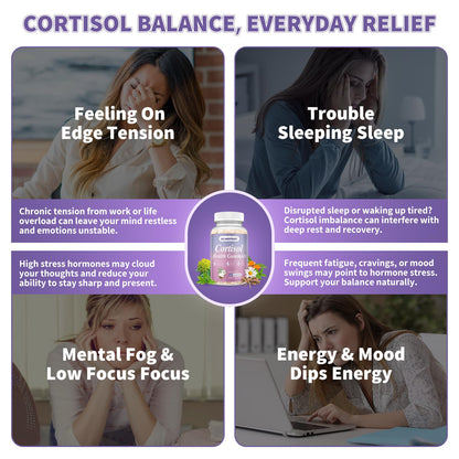 Cortisol Gummies for Women - Cortisol Supplements with Magnesium Glycinate, Ashwagandha, L-Theanine, Vitamin B Complex for Relaxation, Sleep, Calm Mood & Focus - Vegan, Sugar Free Coconut Flavor - Maple Wellness Supplements