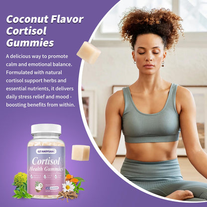 Cortisol Gummies for Women - Cortisol Supplements with Magnesium Glycinate, Ashwagandha, L-Theanine, Vitamin B Complex for Relaxation, Sleep, Calm Mood & Focus - Vegan, Sugar Free Coconut Flavor - Maple Wellness Supplements