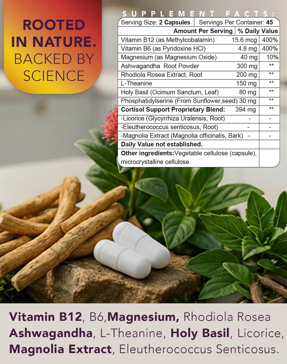 Cortisol Manager – Adrenal Support Supplement for Women & Men – Natural Stress Relief, Calm & Sleep Support – Cortisol Reducer with Ashwagandha, Magnesium, L-Theanine & Rhodiola – 90 Vegan Capsules - Maple Wellness Supplements