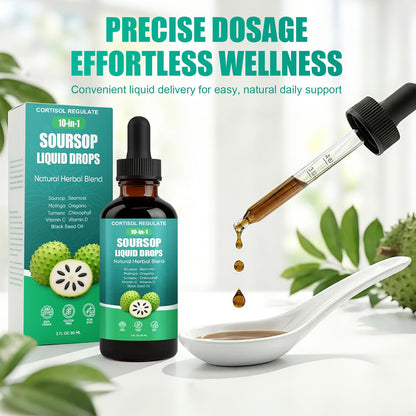 CORTISOL REGULATE Soursop Liquid Drops, 10-in-1 Blend with Sea Moss, Moringa, Turmeric, Black Seed Oil, Oregano, and More, 2 fl oz (1 Pack) - Maple Wellness Supplements