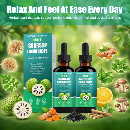 CORTISOL REGULATE Soursop Liquid Drops, 10-in-1 Blend with Sea Moss, Moringa, Turmeric, Black Seed Oil, Oregano, and More, 2 fl oz (1 Pack) - Maple Wellness Supplements