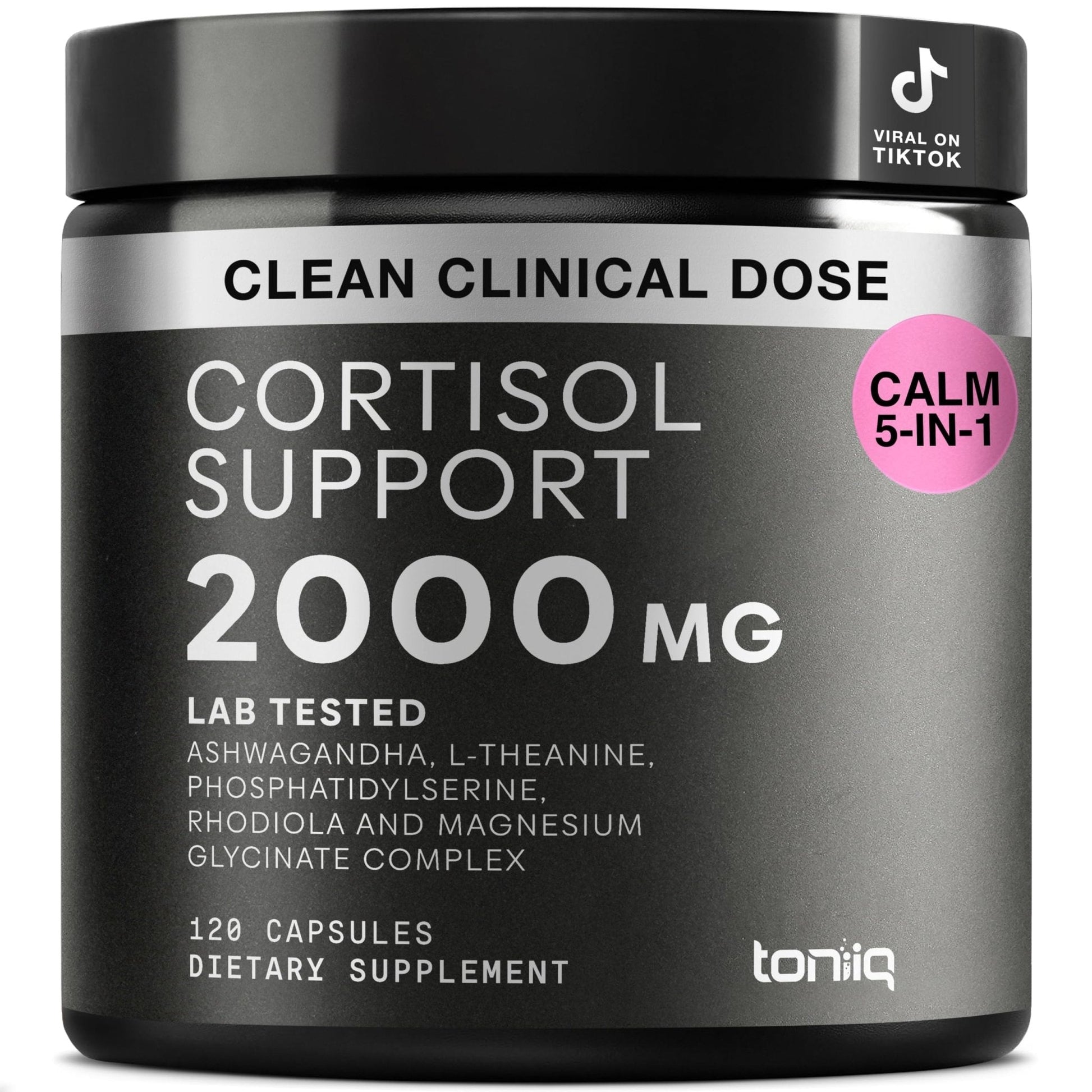 Cortisol Supplement for Women and Men — Calm, Balanced-Strength 5-in-1 Non-Drowsy, Third-Party Tested with Magnesium Glycinate, Ashwagandha, L-Theanine, Phosphatidylserine, Rhodiola — 120 Capsules - Maple Wellness Supplements