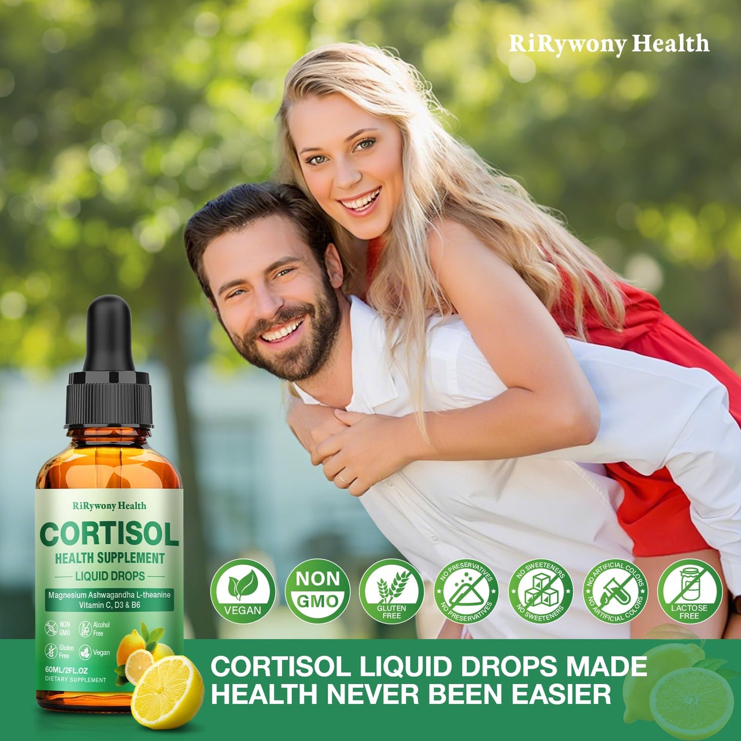 Cortisol Supplement for Women & Men - Cortisol Detox Reducer Magnesium Glycinate, Ashwagandha, L-Theanine, Phosphatidylserine - Hormone Balance for Calm Mood Focus Sleep (2 FL.OZ Lemon) - Maple Wellness Supplements