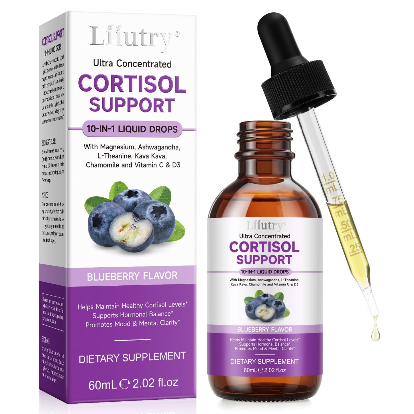 Cortisol Supplement Liquid Drops, Cortisol Supplements for Women & Men, 10 in 1 Cortisol Detox Manager Reducer with Magnesium, Ashwagandha, L-theanine, Hormone Balanced, Sleep Support - 2.02 fl.oz - Maple Wellness Supplements
