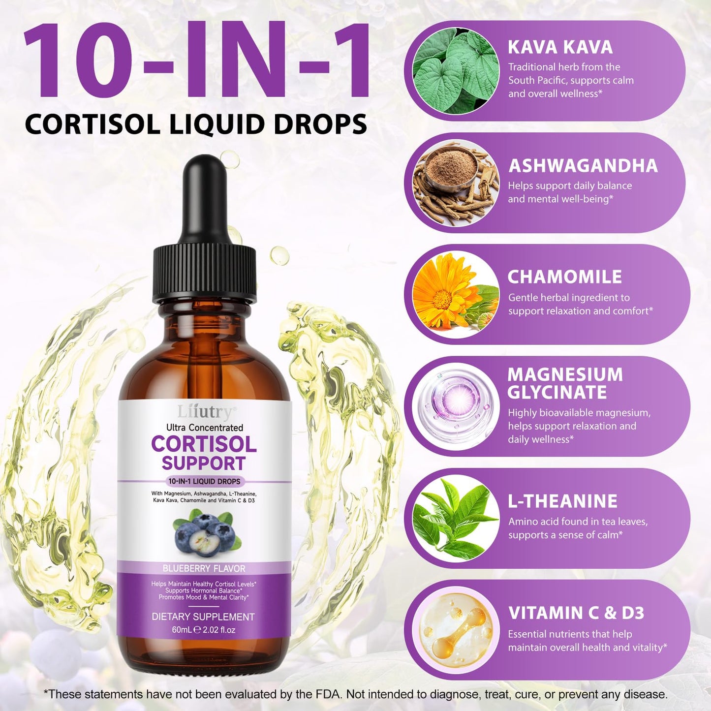 Cortisol Supplement Liquid Drops, Cortisol Supplements for Women & Men, 10 in 1 Cortisol Detox Manager Reducer with Magnesium, Ashwagandha, L-theanine, Hormone Balanced, Sleep Support - 2.02 fl.oz - Maple Wellness Supplements