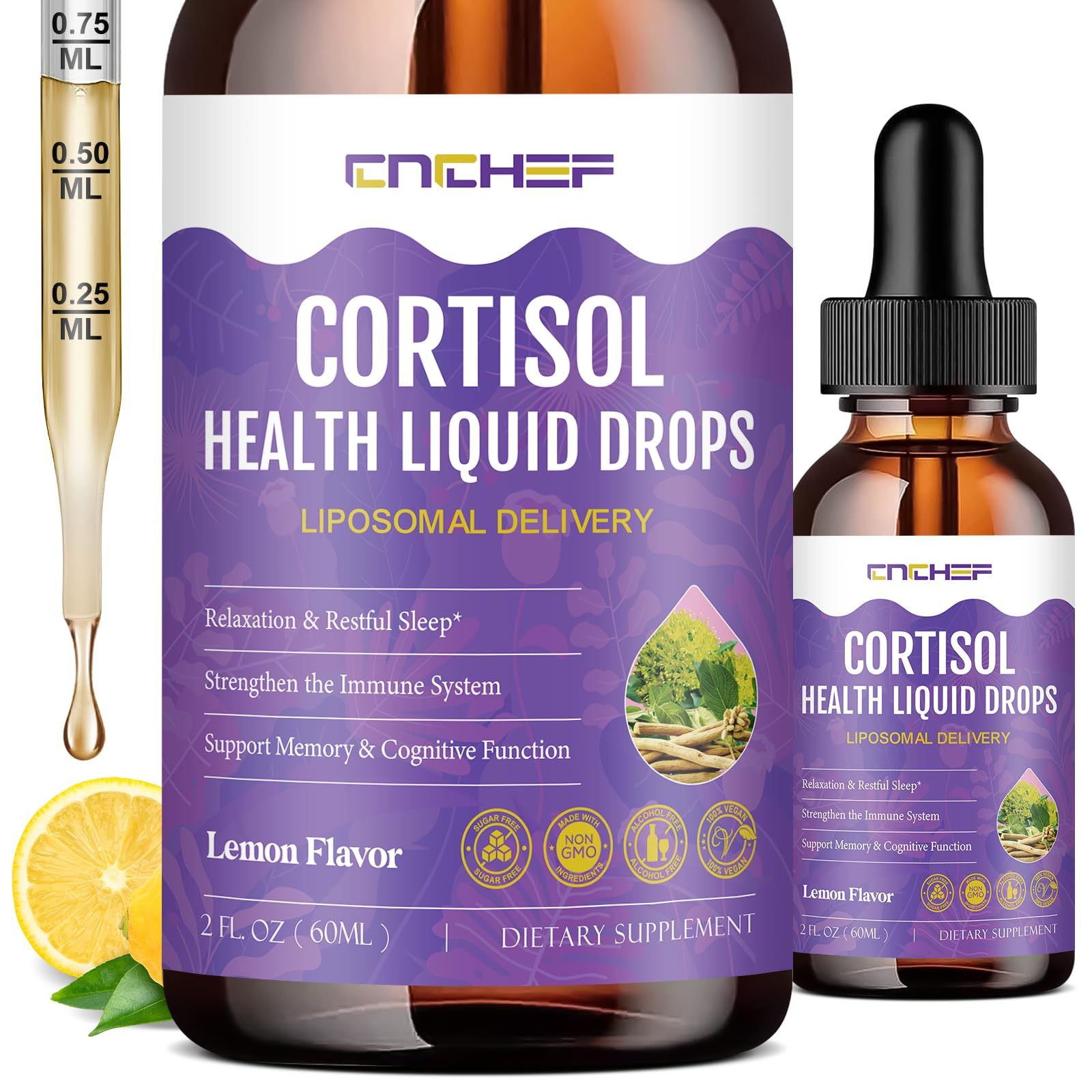 Cortisol Supplement Liquid Drops, Hormone Balance for Women Men Cortisol Detox with Magnesium Glycinate, L-Theanine, Rhodiola Rosea, Ashwagandha, Phosphatidylserine, Mood Focus, Sleep Support, 2 Fl Oz - Maple Wellness Supplements