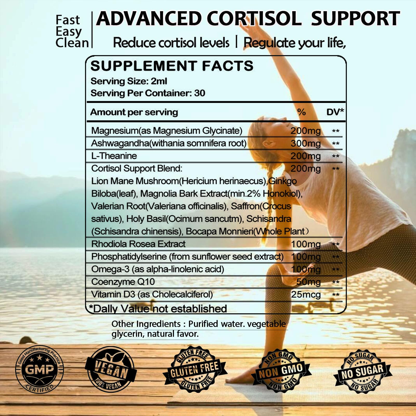 Cortisol Supplements for Women & Men, Cortisol Reducer Manager Detox Liquid Drops Extra Strength Magnesium Glycinate 200mg, L-Theanine & Ashwagandha丨Hormone Balance, Relaxation & Recess Mood - Maple Wellness Supplements