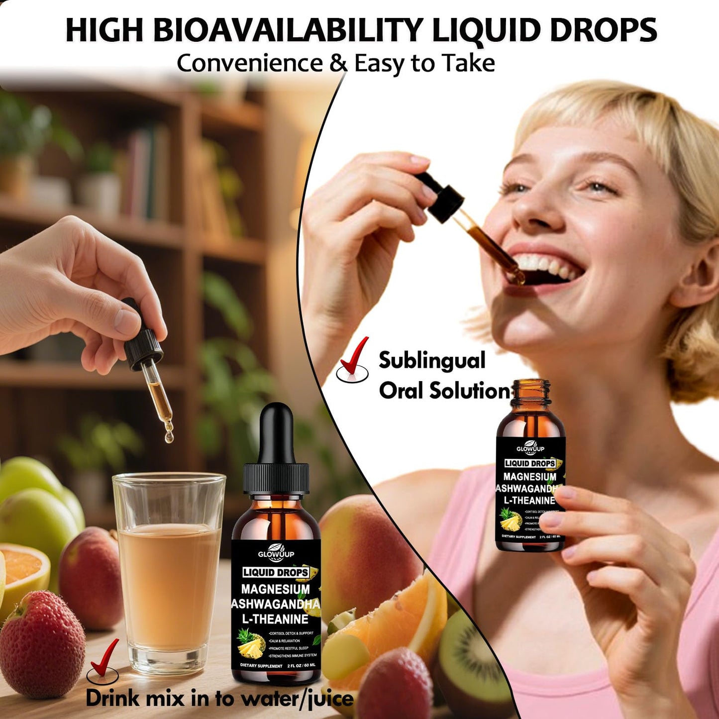 Cortisol Supplements for Women & Men, Cortisol Reducer Manager Detox Liquid Drops Extra Strength Magnesium Glycinate 200mg, L-Theanine & Ashwagandha丨Hormone Balance, Relaxation & Recess Mood - Maple Wellness Supplements