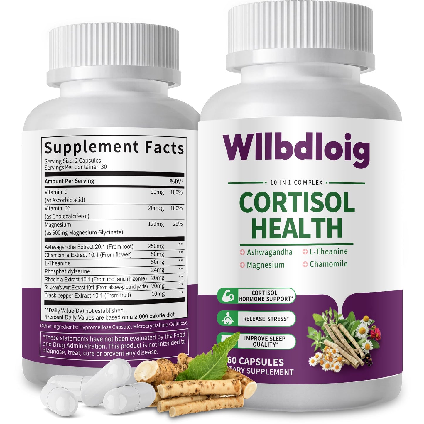Cortisol Supplements for Women Men, High Cortisol Reducer Health, Detox Cortisol Manager for Stress Relief ,Mood and Sleep with Ashwagandha, L-Theanine, Lower and Control - Non-GMO,Vegan 60 Capsules - Maple Wellness Supplements