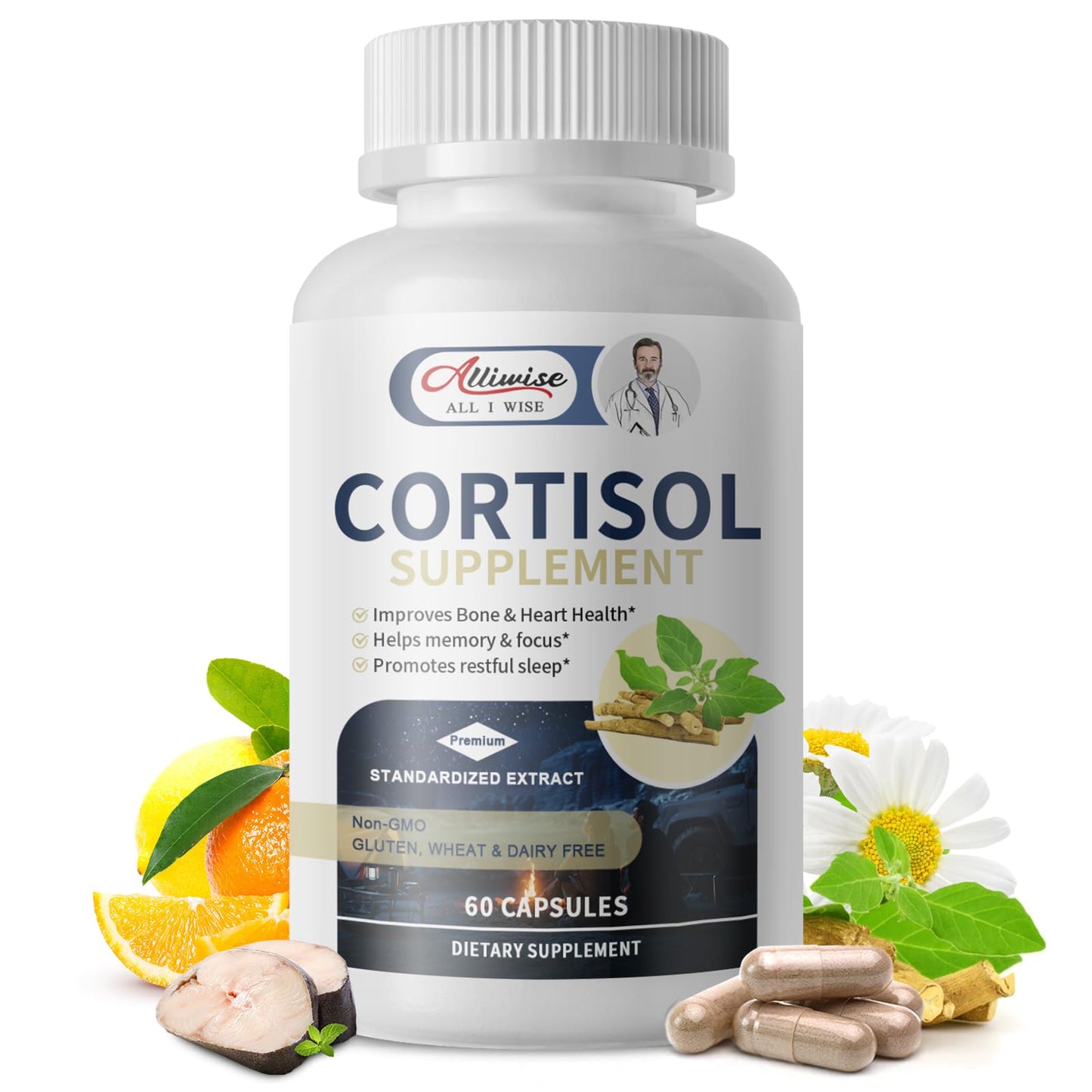 Cortisol Supplements for Women & Men,High Cortisol Reducer, Manager, Detox, Lower and Control,with Magnesium, Ashwagandha,Rhodiola, L-Theanine for Mood,Focus,Sleep - Maple Wellness Supplements