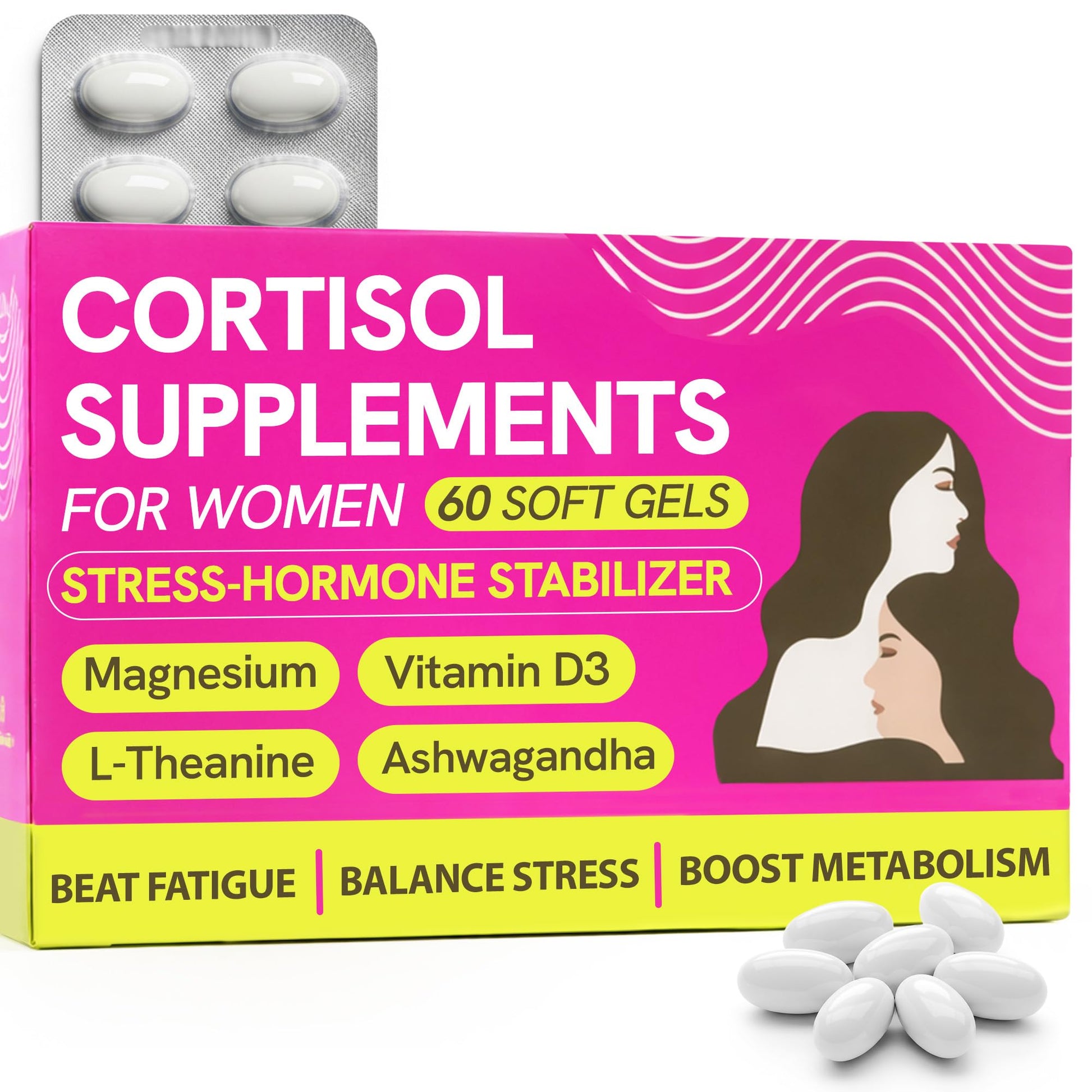 Cortisol Supplements for Women with Ashwagandha, Rhodiola & L-Theanine | Cortisol Reducer Designed for High Stress, Fatigue & Mood Swings | Supports Hormone Balance & Steady Energy | 60 Capsules - Maple Wellness Supplements