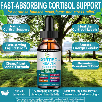 Cortisol Supplements for Women,19-in-1 Cortisol Supplement Liquid Drops w/Magnesium,L-Theanine,Ashwagandha,Omega-3, High Absorption Hormone Balanced for Women Drops - Sleep Focus Mood, Non-GMO - Maple Wellness Supplements