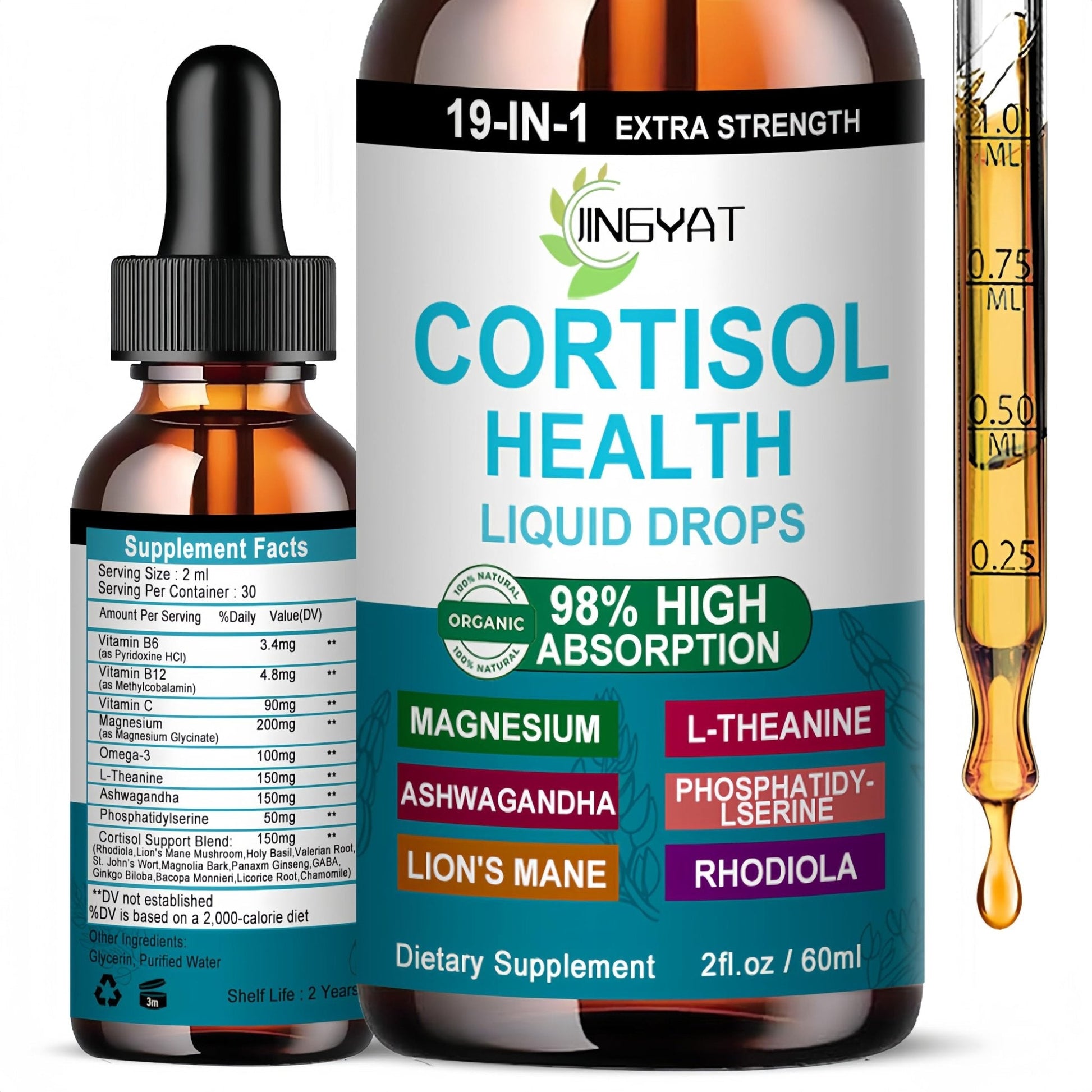 Cortisol Supplements for Women,19-in-1 Cortisol Supplement Liquid Drops w/Magnesium,L-Theanine,Ashwagandha,Omega-3, High Absorption Hormone Balanced for Women Drops - Sleep Focus Mood, Non-GMO - Maple Wellness Supplements