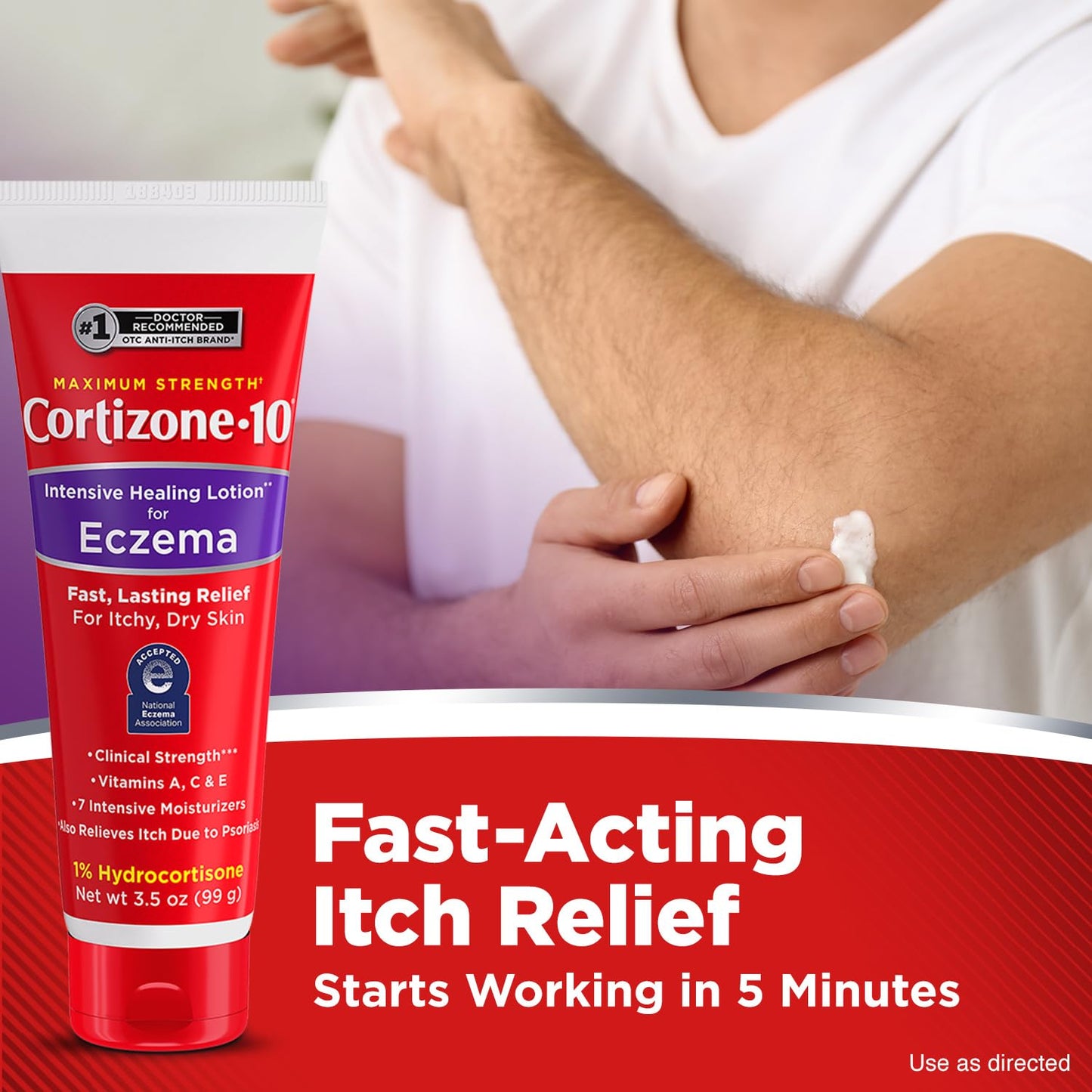 Cortizone-10 Maximum Strength Intensive Healing Itch Relief Lotion for Eczema, 1% Hydrocortisone, Fast-Acting, Anti-Itch Cream for Minor Skin Irritations, Rashes and Inflammation Due to Eczema, 3.5 oz - Maple Wellness Supplements