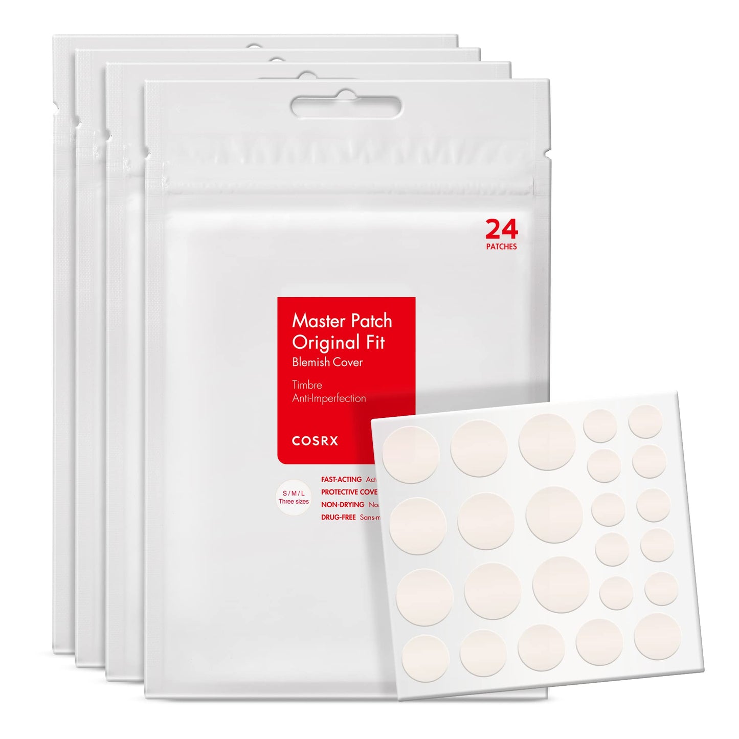 COSRX Acne Pimple Patch (96) Absorbing Hydrocolloid Original 3 Size Patches for Blemishes and Zits Cover - Maple Wellness Supplements