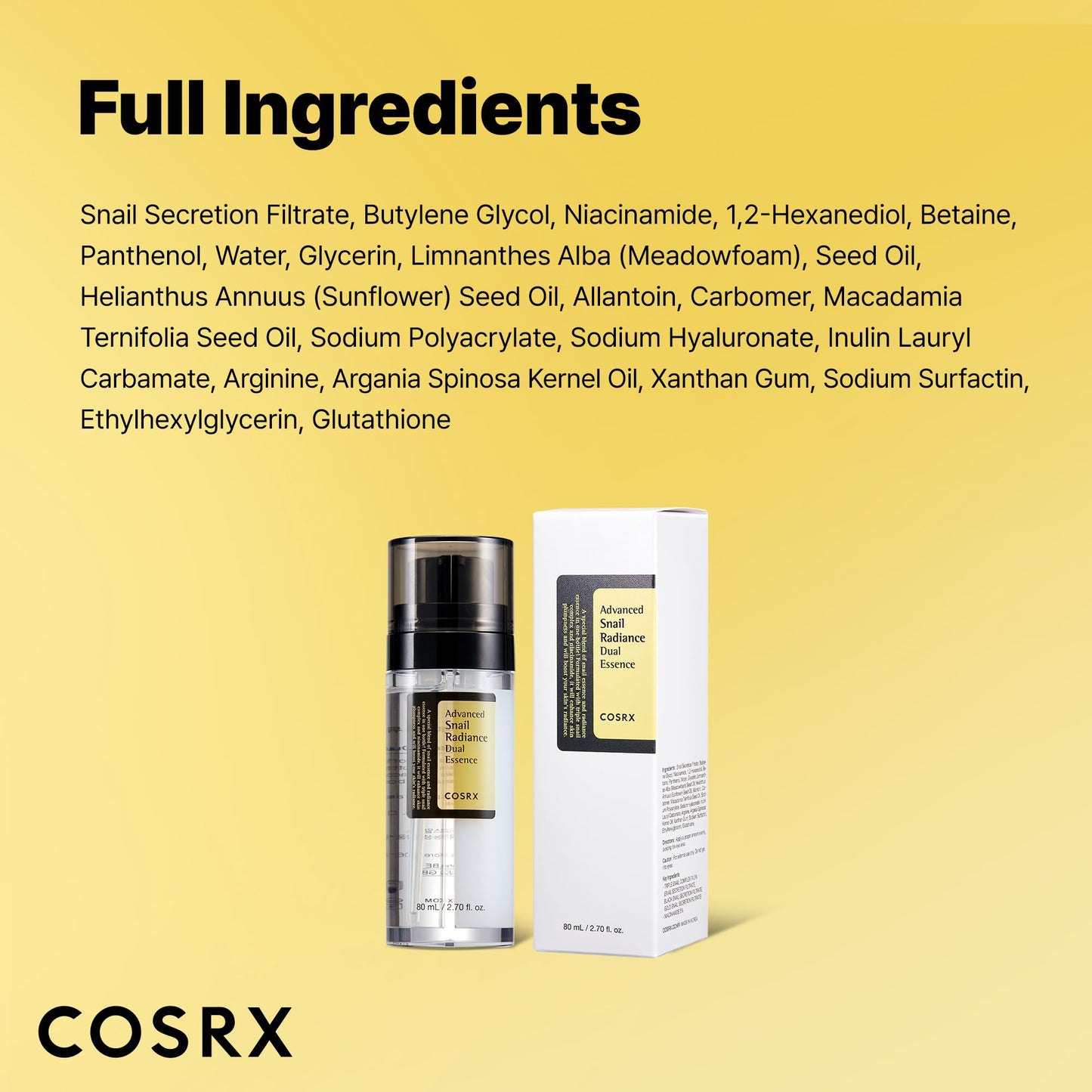 COSRX Snail Mucin 74% + Niacinamide 5% Dual Essence, Anti Aging Face Serum for Dull Skin, Sensitive Skin, Korean Skin Care, 2.70 fl.oz / 80ml - Maple Wellness Supplements