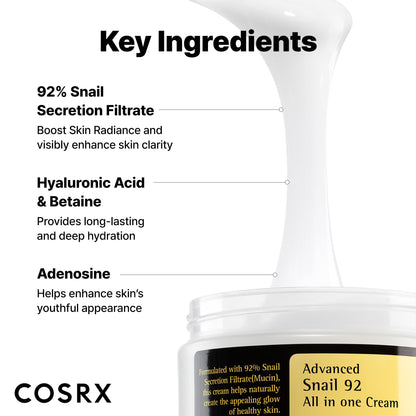 COSRX Snail Mucin 92% Face Moisturizer, 3.52 Oz, Lightweight Moisturing Cream for Soft - Maple Wellness Supplements