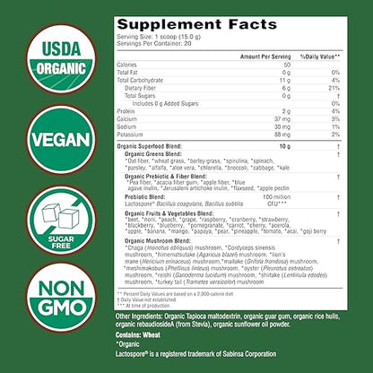 Country Farms Organic Super Greens Natural Flavor, 50 Organic Super Foods, Packed with Fiber, USDA Organic Drink Mix, Fruits, Vegetables, Mushrooms & Probiotics - Maple Wellness Supplements