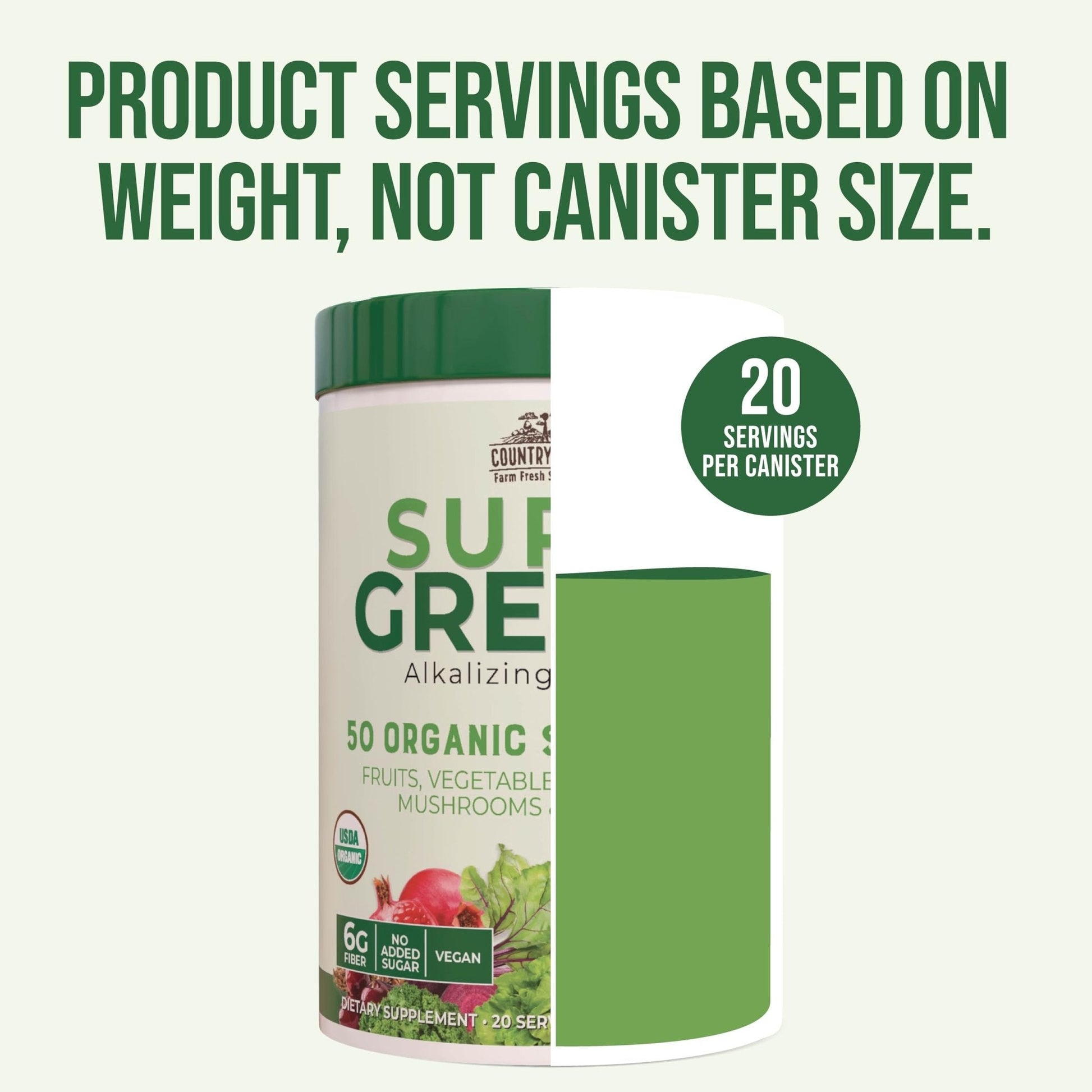 Country Farms Organic Super Greens Natural Flavor, 50 Organic Super Foods, Packed with Fiber, USDA Organic Drink Mix, Fruits, Vegetables, Mushrooms & Probiotics - Maple Wellness Supplements