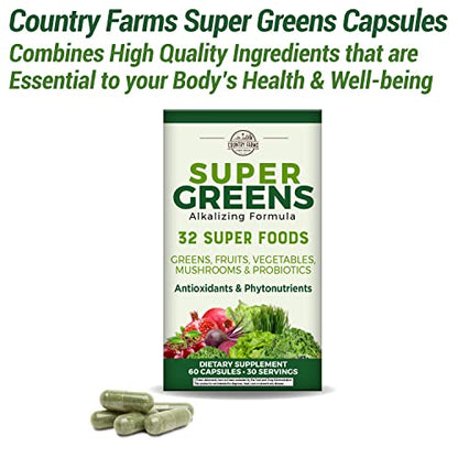 COUNTRY FARMS Super Greens Vegicaps, 32 Super Foods, Whole Food Supplement - Maple Wellness Supplements