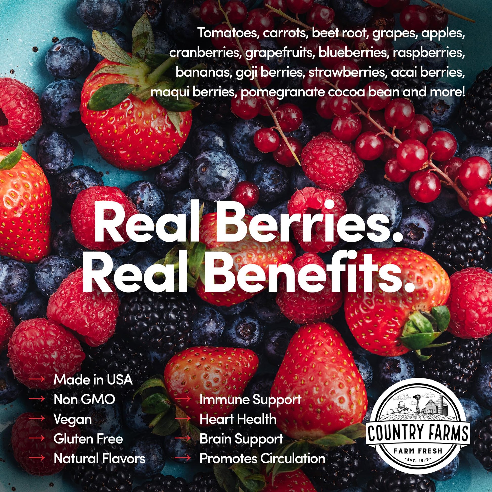 COUNTRY FARMS Super Reds, Energizing Polyphenol Superfood, Over 40 Super Fruits - Maple Wellness Supplements