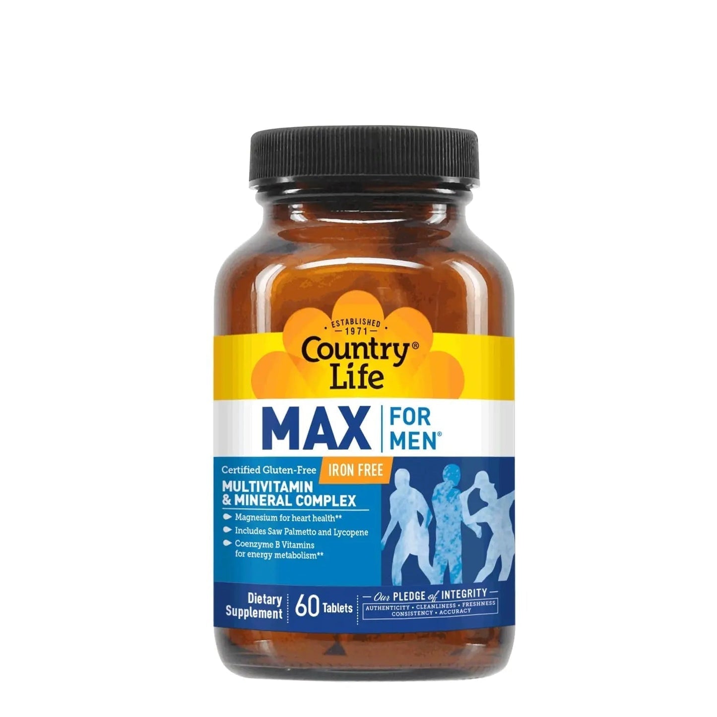 Country Life Max for Men, Multivitamin & Mineral complex, Iron-Free, Vegetarian Tablets, 60 Count, Certified Gluten Free, Certified Vegetarian - Maple Wellness Supplements